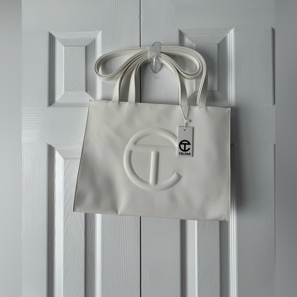 Telfar White Faux Leather Medium Shopping Bag Tote Shoulder Satchel - Picture 5 of 11